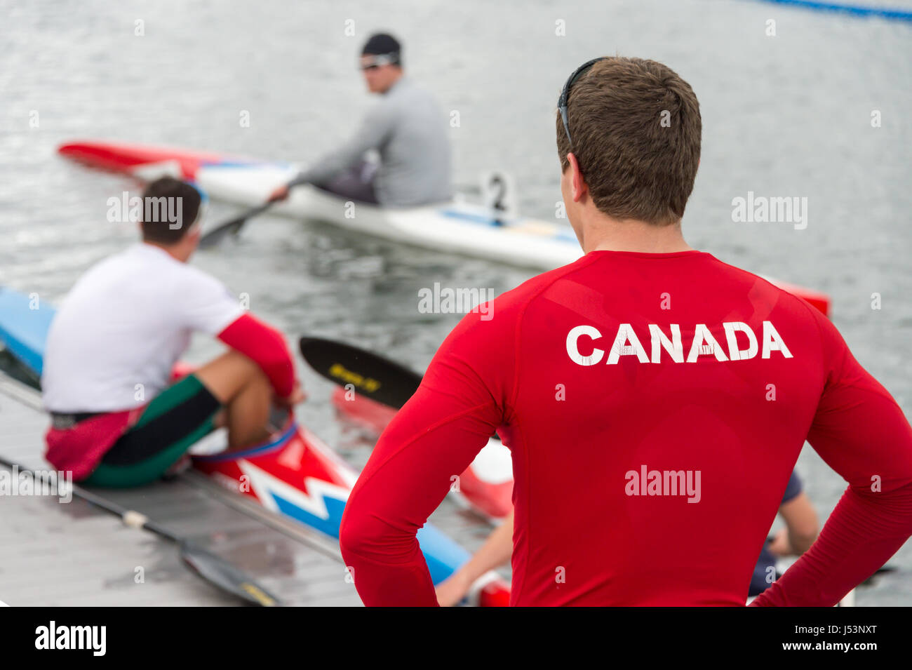 Montreal, CA - 14 Maggio 2017: Canadese Sprint Senior Team prove al bacino olimpico Foto Stock