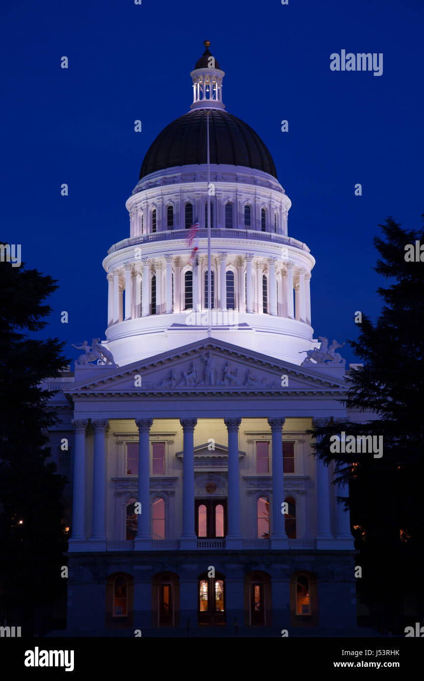 California State Capitol di notte, California State Capitol Museum, Sacramento, California Foto Stock
