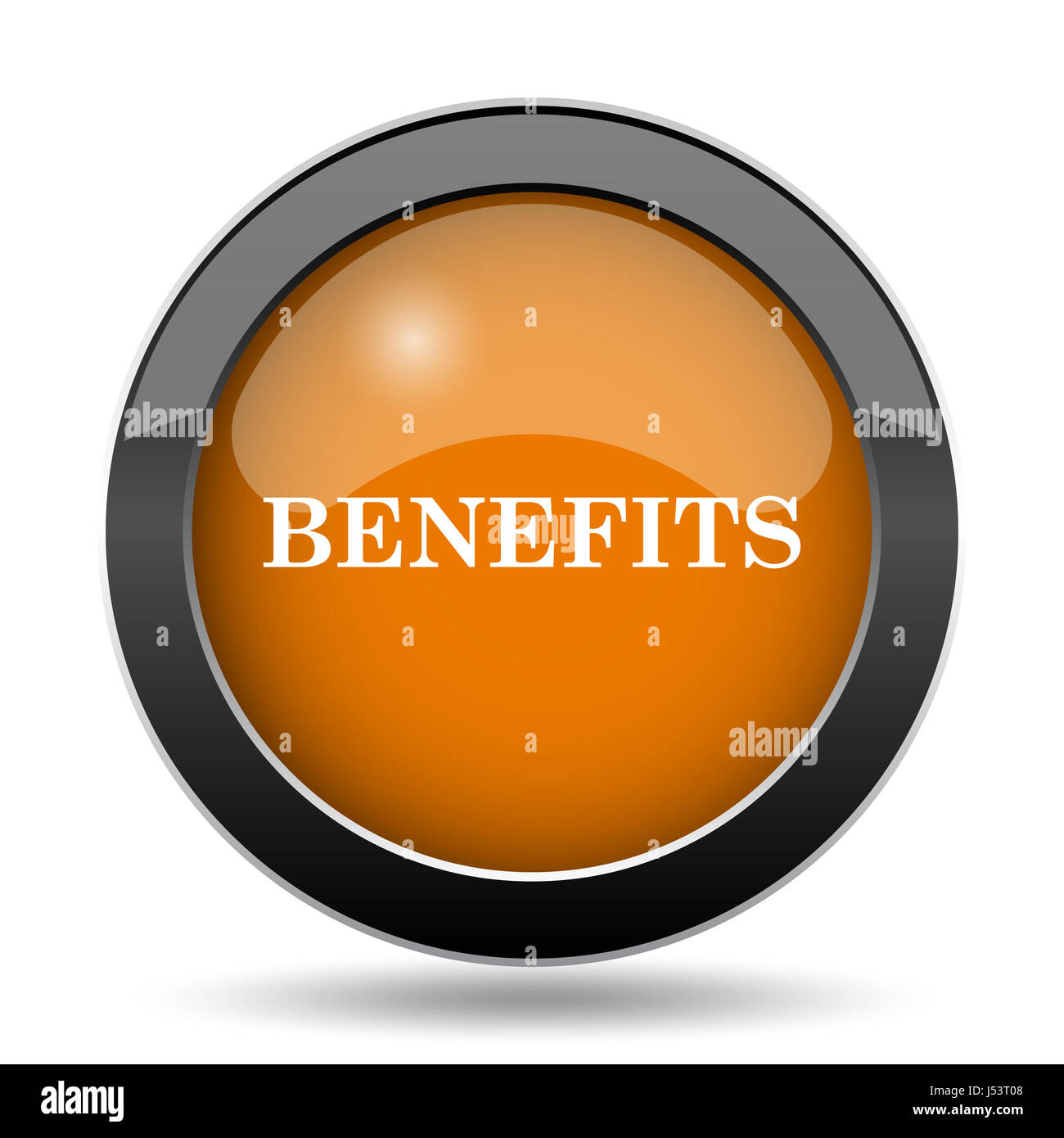 Icona di benefici. Vantaggi del pulsante del sito web su sfondo bianco. Foto Stock