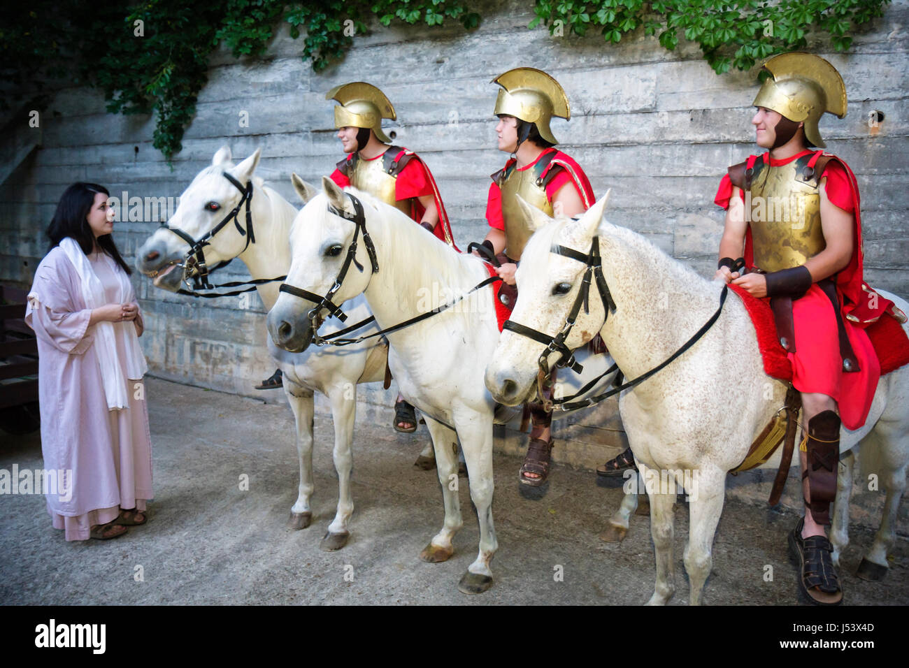 Eureka Springs Arkansas,Ozark Mountains,New Great Passion Play,attore,costume,personaggio biblico,backstage,nuovo Testamento,religione,intrattenimento,Roman s. Foto Stock