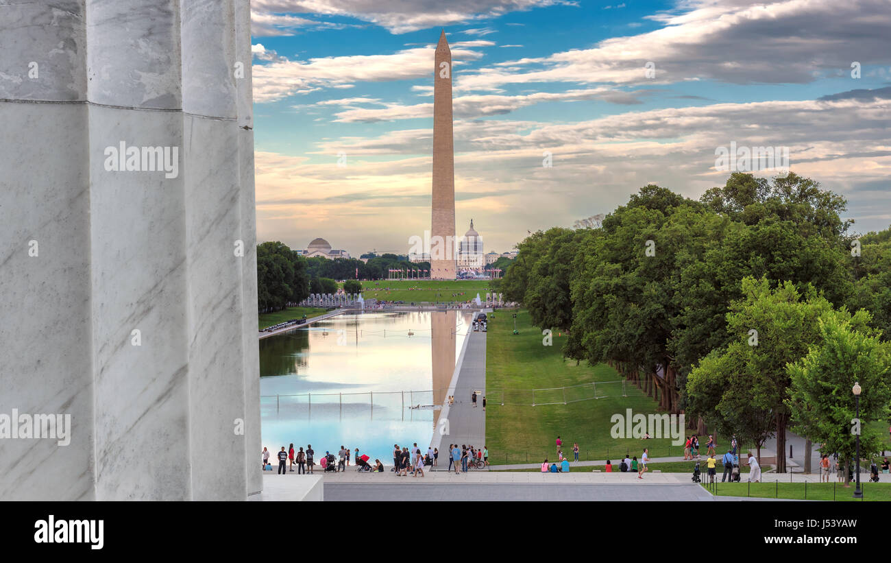 Il Lincoln Memorial e il Washington Monument, Washington, DC, Stati Uniti d'America. Foto Stock