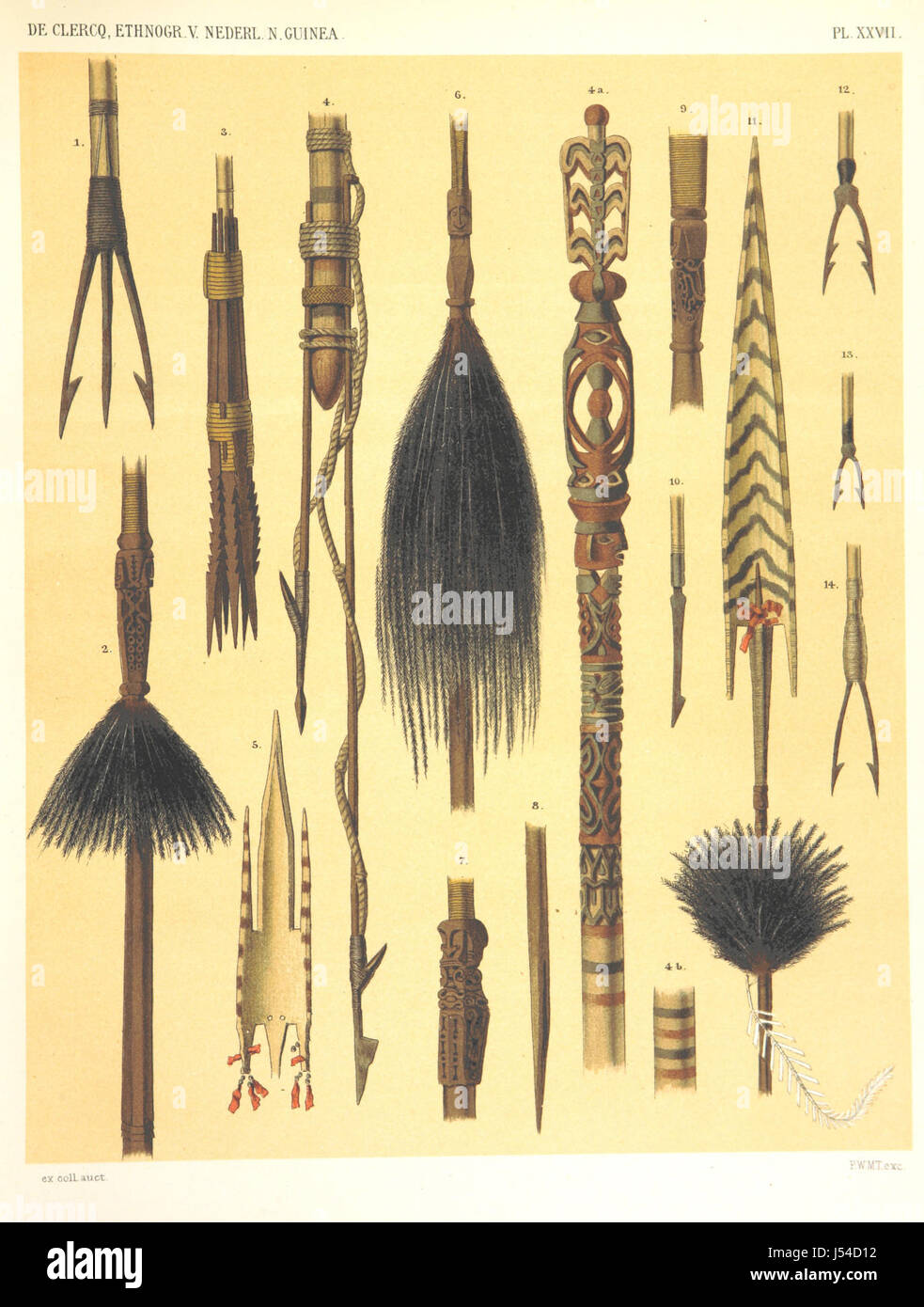 *Ethnographische beschrijving van de West- en Noordkust van Nederlandsch Nieuw-Guinea* è uno studio etnografico delle coste occidentali e settentrionali della nuova Guinea olandese. Scritto da F. S. A. de Clercq con l'aiuto di J. D. E. Schmeltz, questo lavoro include numerose illustrazioni e descrizioni dettagliate dei popoli e delle culture indigene. Foto Stock