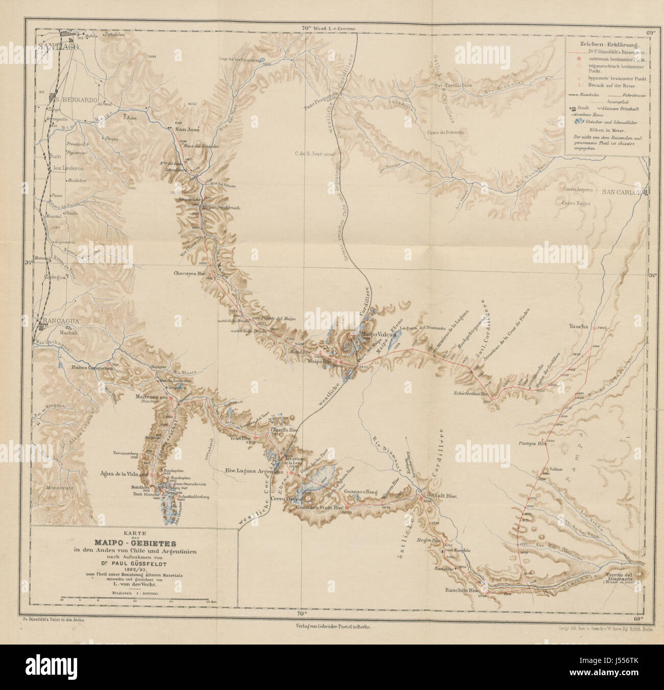 Questa immagine è tratta da "Reise in den Andes von Chile und Argentinien", un libro che descrive in dettaglio il viaggio attraverso le Ande in Cile e Argentina, con mappe e illustrazioni per aiutare a comprendere il terreno e la cultura. Foto Stock