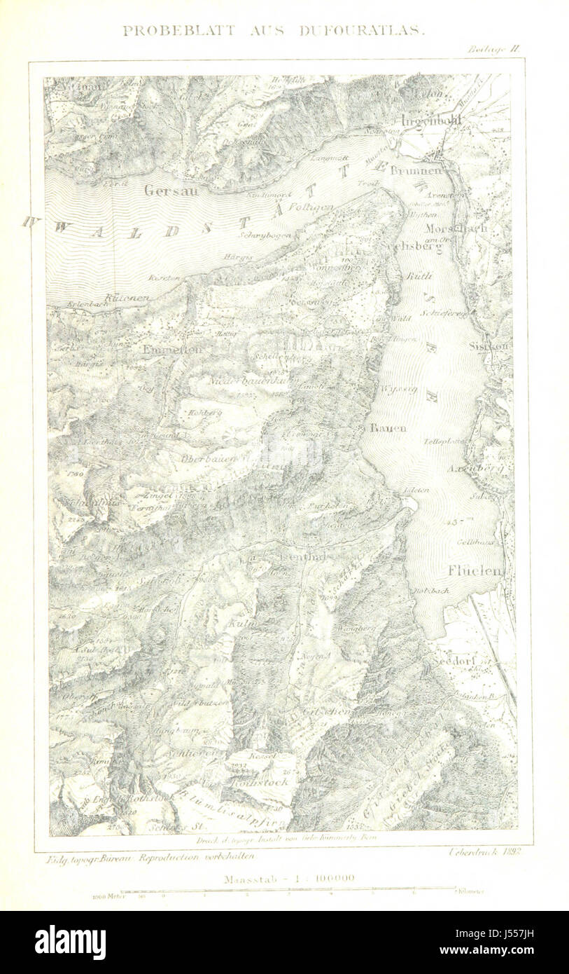Un estratto di un libro che descrive la storia della Svizzera, incentrato sullo sviluppo della sua costituzione, della sua vita culturale e della governance dai tempi antichi a oggi, con illustrazioni. Foto Stock