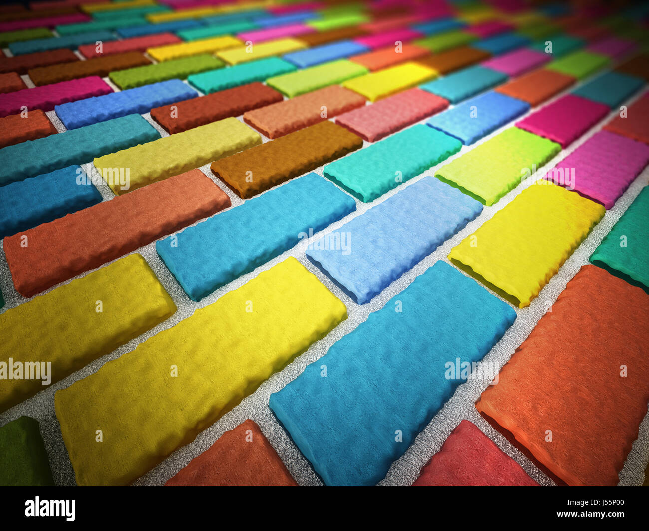 Multi i mattoni colorati a formare una parete. 3D'illustrazione. Foto Stock