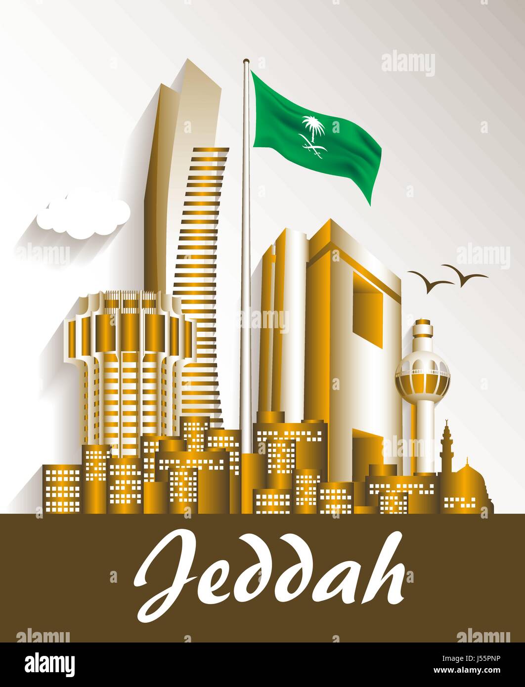 Città di Jeddah Arabia Saudita famosi edifici disegno vettoriale. Modificabile illustrazione vettoriale Illustrazione Vettoriale