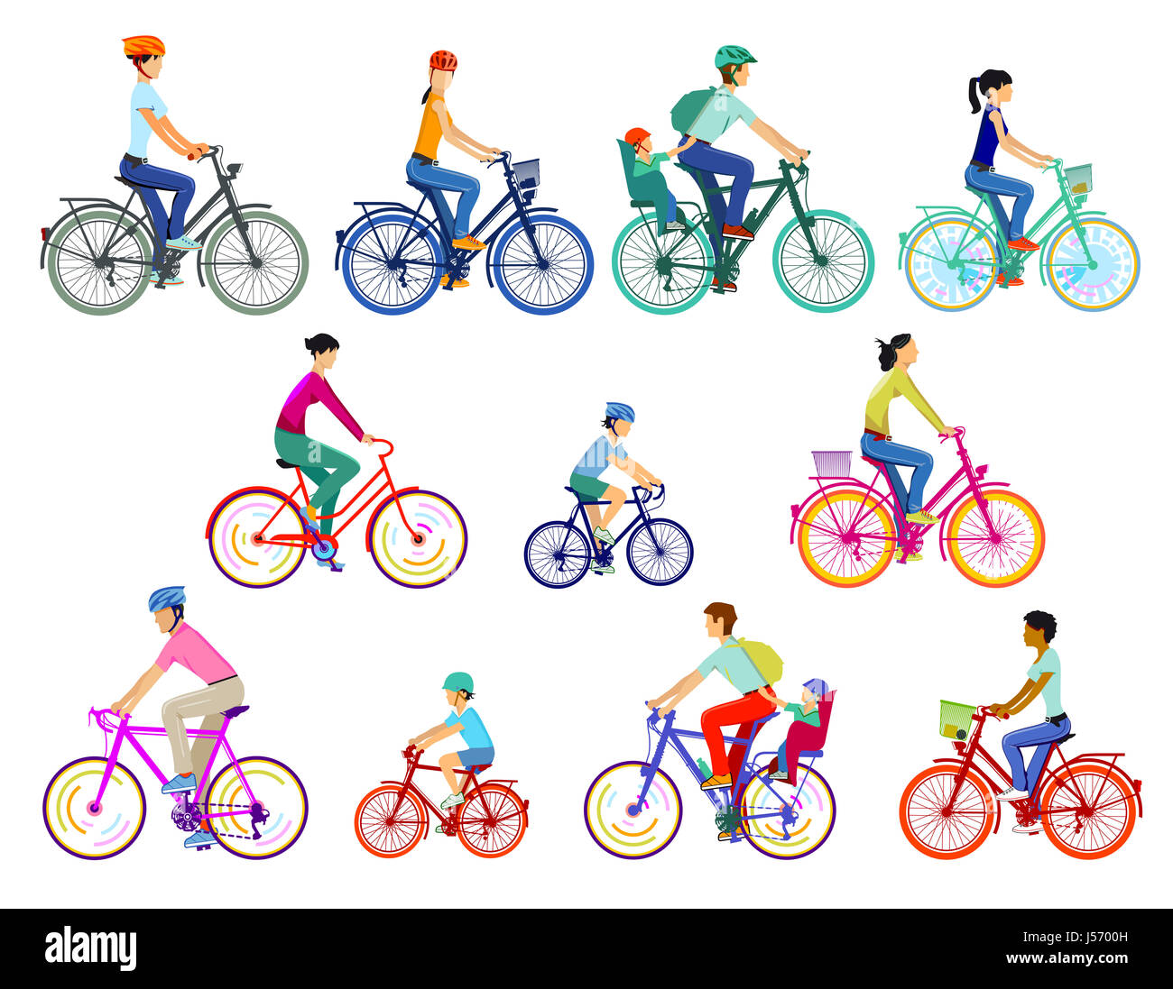 Ciclista gruppo illustrazione, isolato Foto Stock