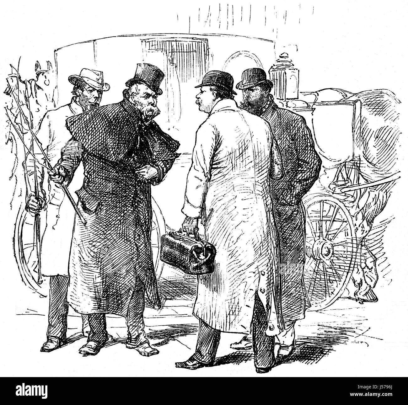 1879: Hack carrelli in attesa di tariffe a Philadelphia stazione ferroviaria, Pennsylvania, Stati Uniti d'America Foto Stock