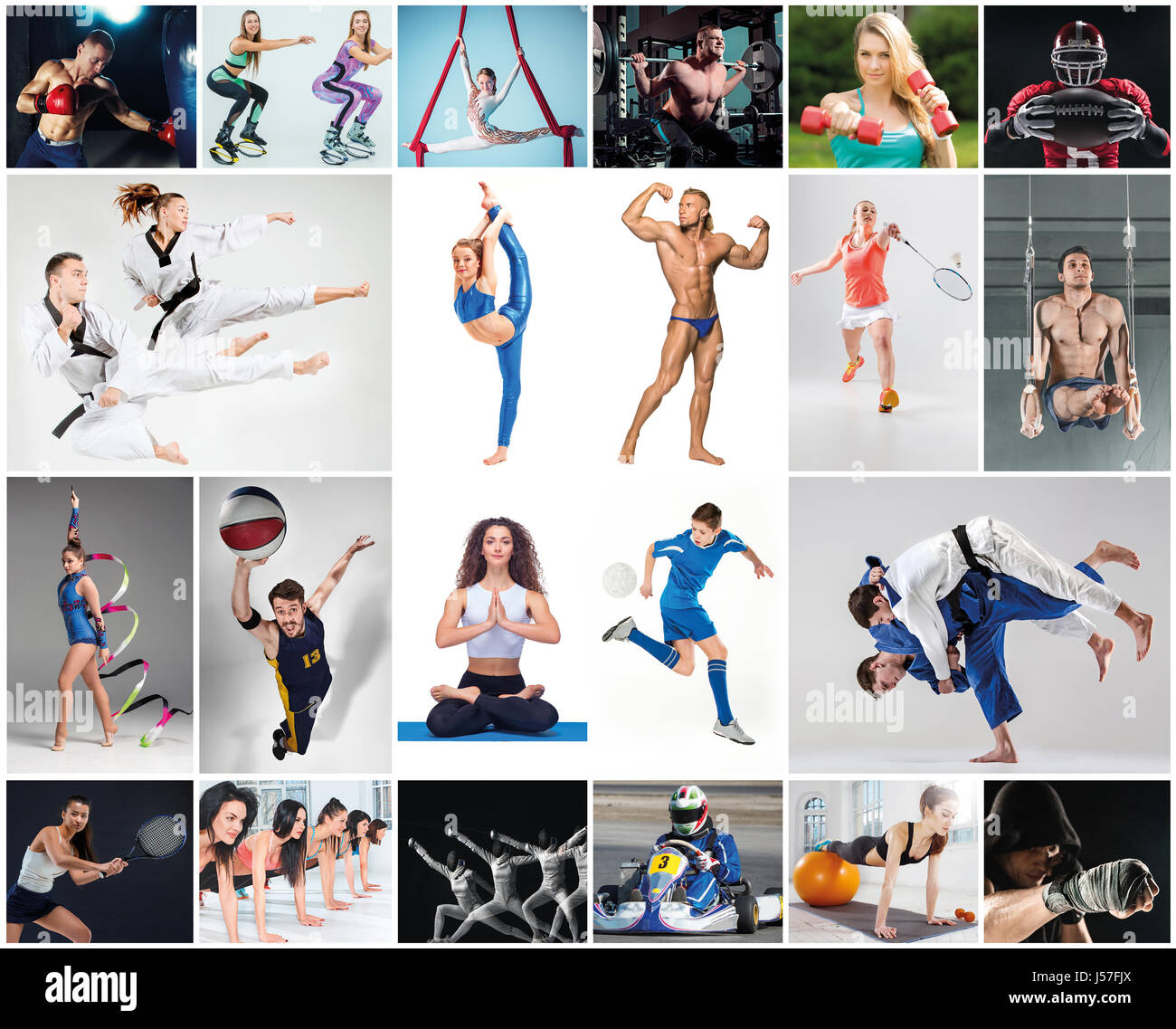 Collage su diversi tipi di attività sportive Foto Stock