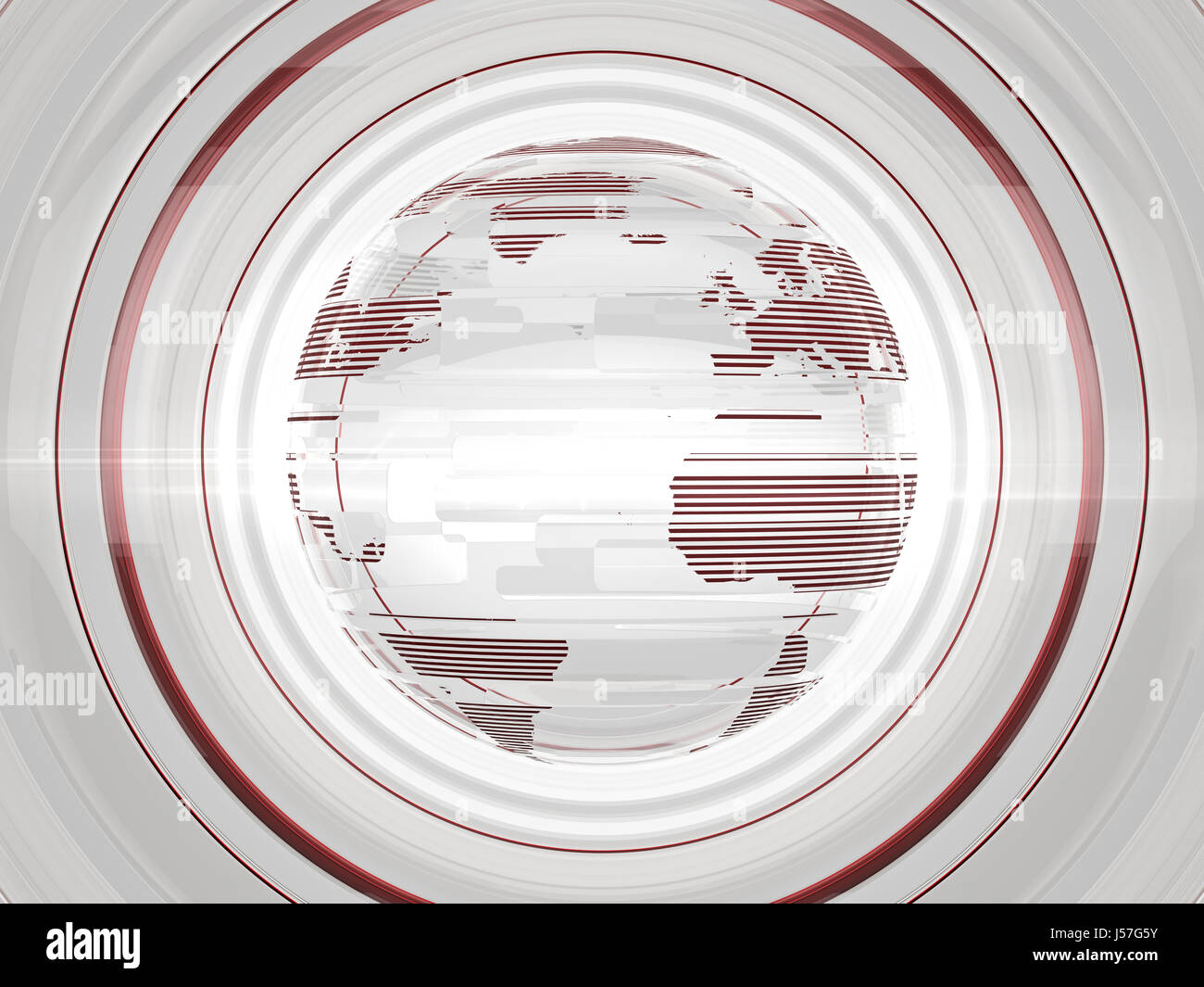 Bianco lucido e globo mappa mondiale con Red Stripe Pattern Foto Stock