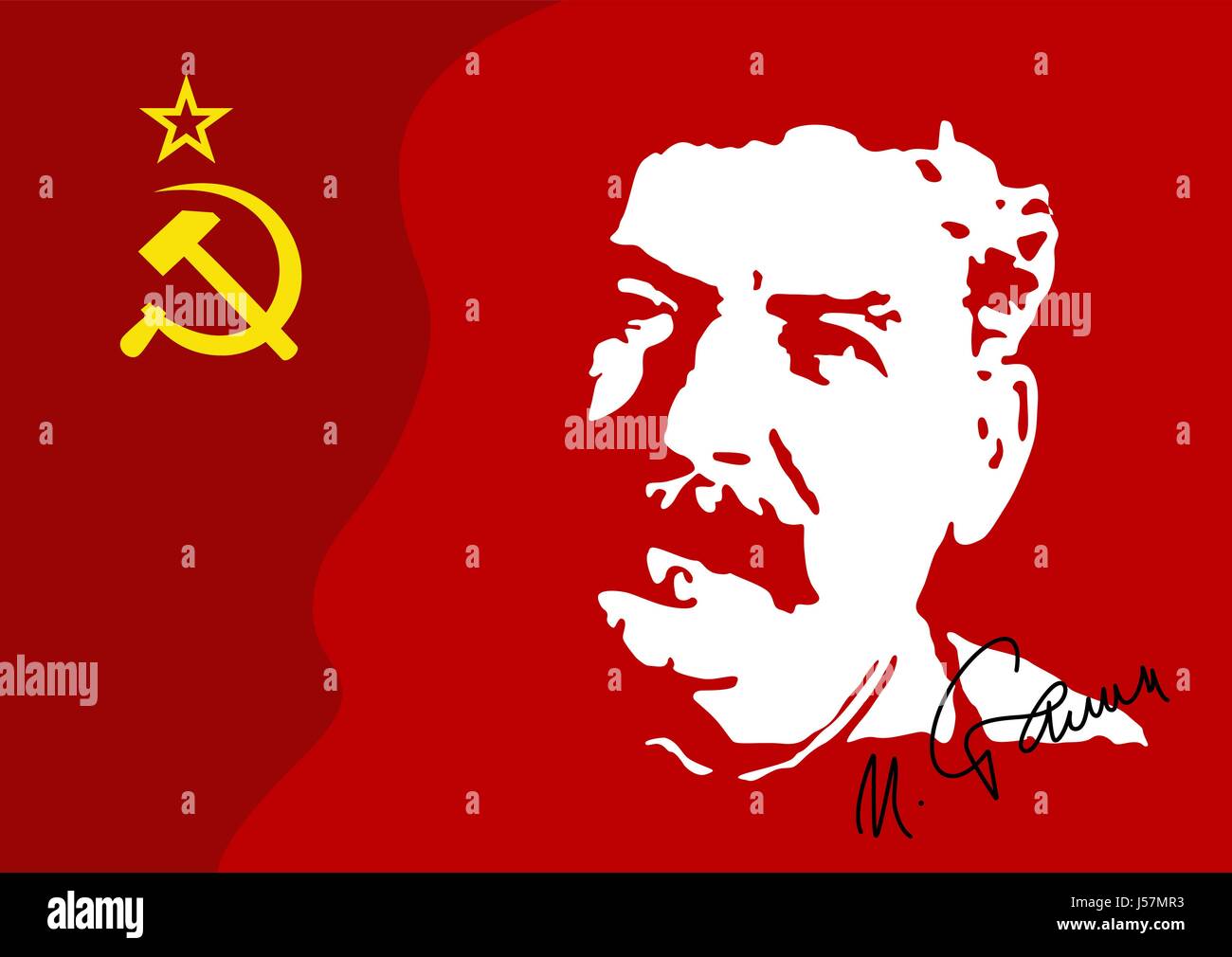 Illustrazione vettoriale di un ritratto di I.V. Stalin in Unione Sovietica bandiera rossa. Stalin è un leader militare del governo comunista della Unione sovietica del 1953. Illustrazione Vettoriale
