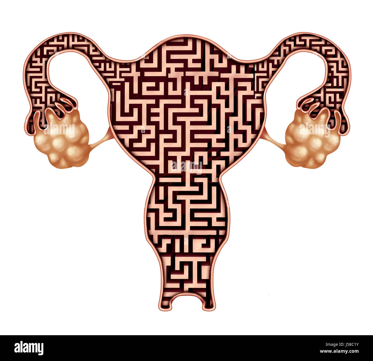 Problema di fertilità e infertilità sfida concetto medico come un utero umano conformata come un labirinto che rappresentano problemi di rimanere incinta. Foto Stock