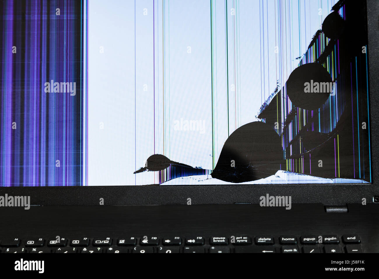 Linee e punti sulla rotta dello schermo LCD del notebook Foto Stock