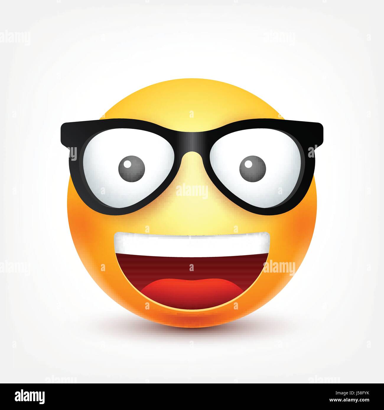 Smiley emoticon,con gli occhiali. Faccia gialla con le emozioni.  L'espressione del viso. 3D realistici gli Emoji. Divertente personaggio dei  fumetti.L'umore. Icona del Web. Illustrazione Vettoriale Immagine e  Vettoriale - Alamy