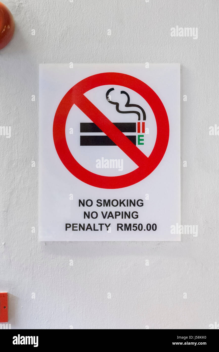 Vietato fumare vaping segno, Malaysia Foto Stock
