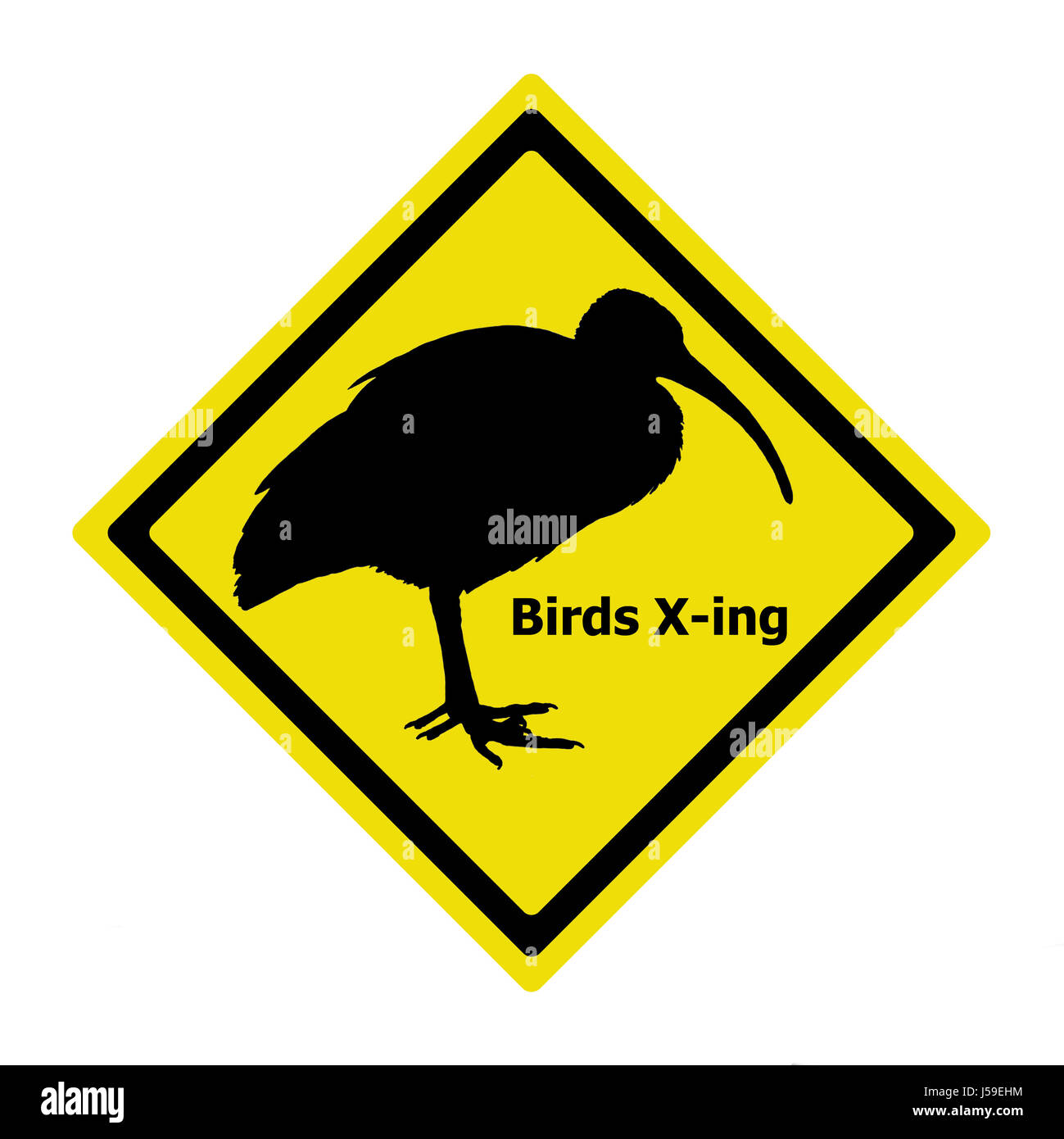 Pericolo scherzo uccelli bird attenzione crociera silhouette attenzione sciocchezze ibis cross Foto Stock