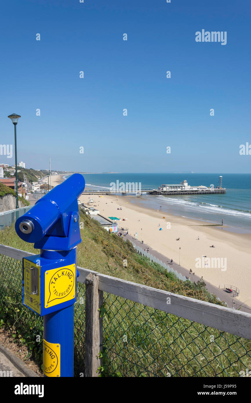 West Beach e Bournemouth Pier da West Cliff di Bournemouth Dorset, England, Regno Unito Foto Stock