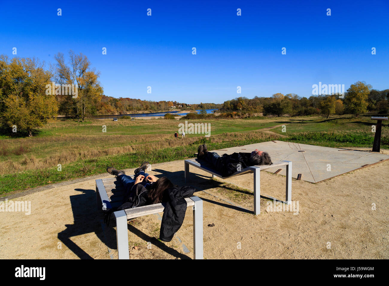 Francia, Cher, Cuffy, il Bec d'Allier, confluenza dell'Allier e la Loira, panorami paesaggistici Foto Stock