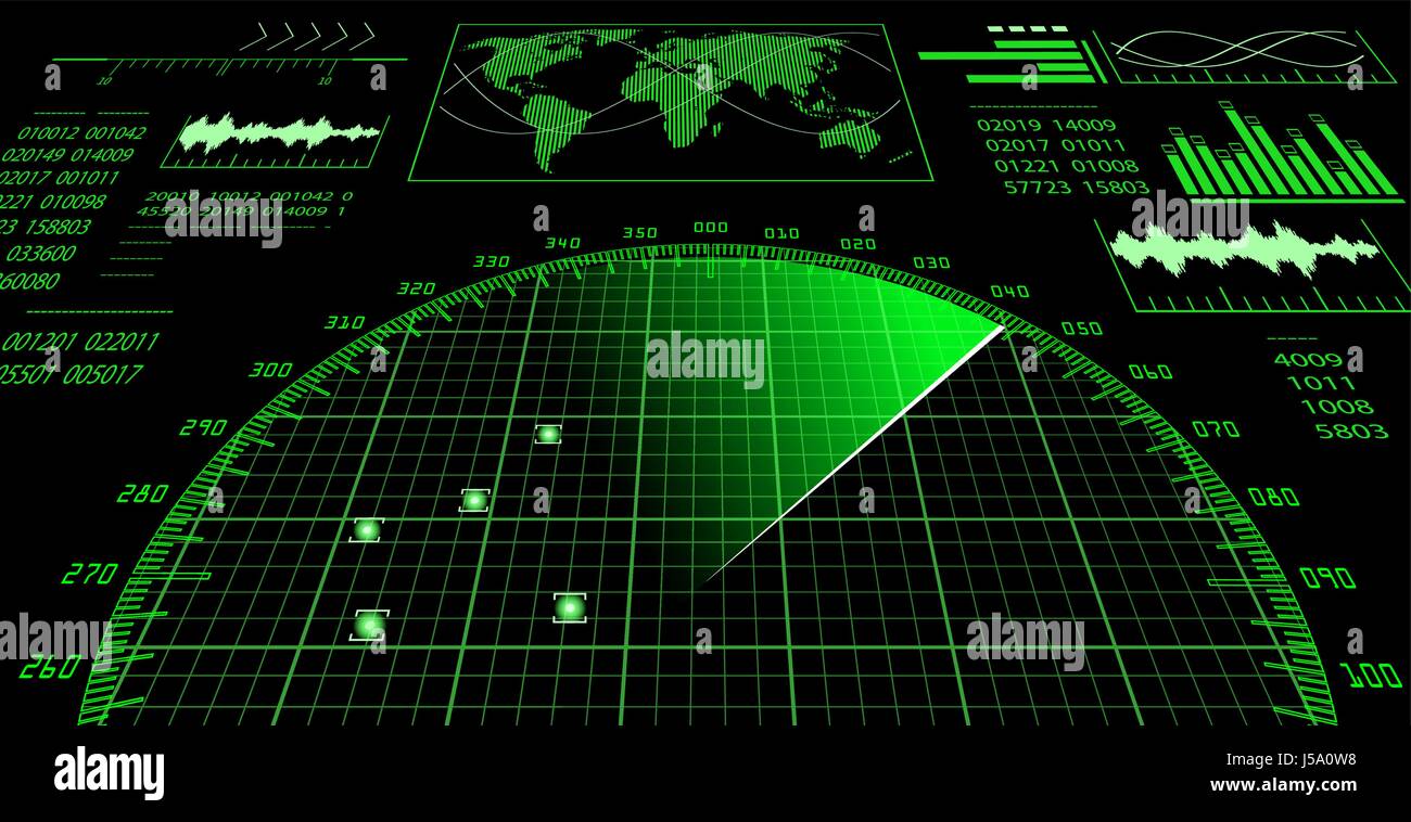 Nella schermata Radar con futuristico interfaccia utente HUD. Illustrazione Vettoriale
