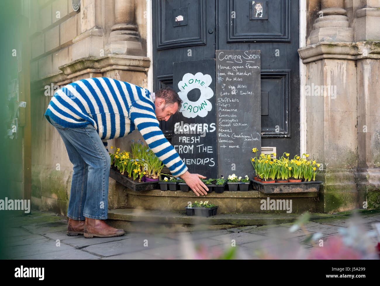 Venditore di fiori nella Piazza del Mercato di Frome in Somerset REGNO UNITO Foto Stock