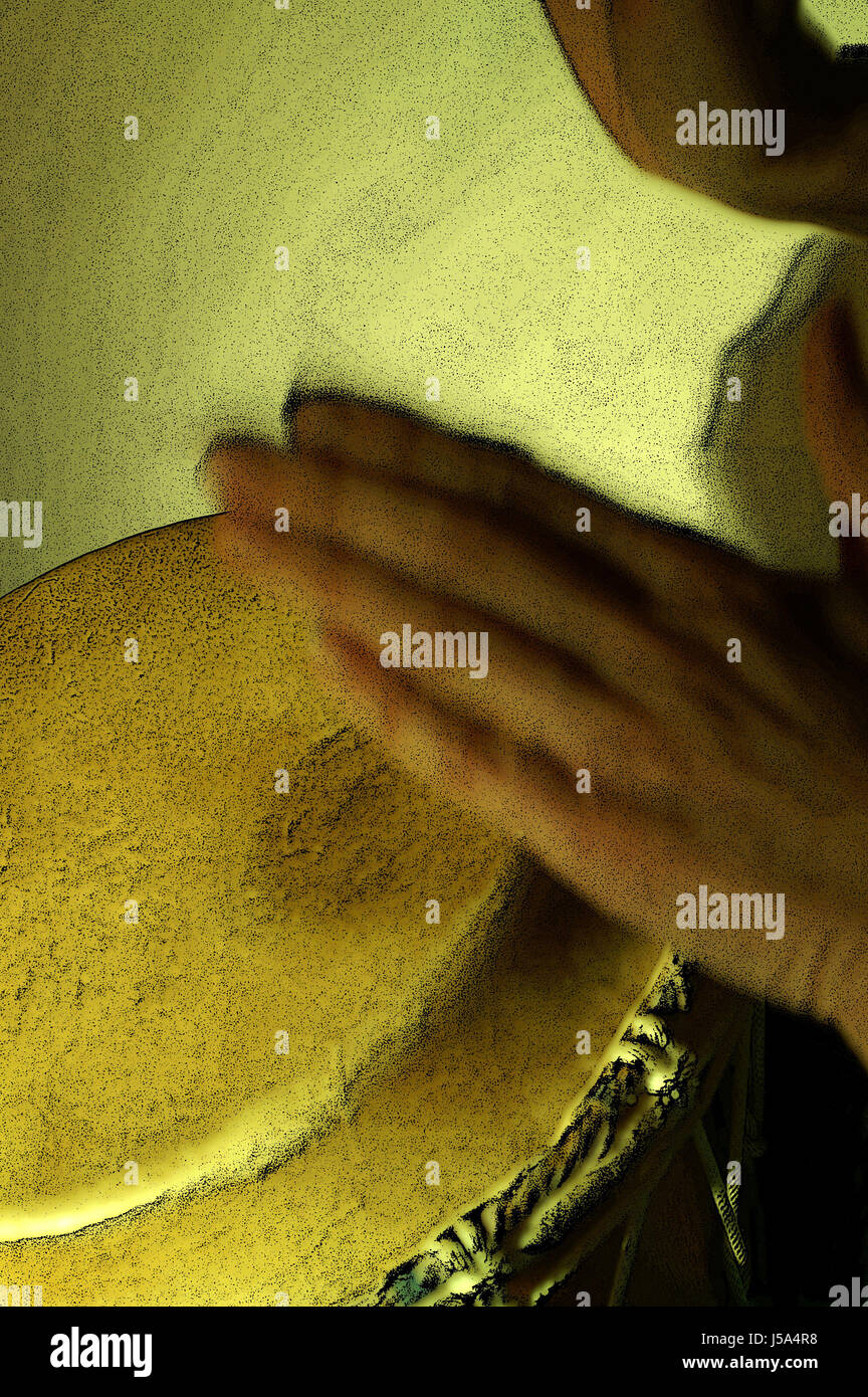 Drumming mani,sumi-e Foto Stock