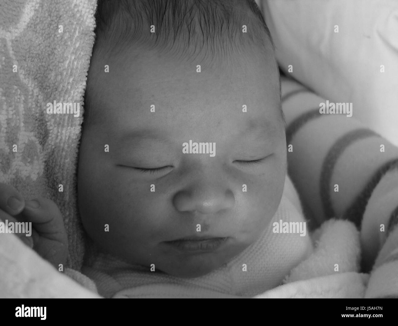 Faccia,bw,baby,sonno,dormire,chits,child,fortunato,fortuna,testa Foto Stock