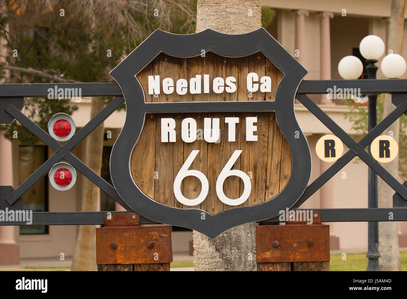 Route 66 segno, aghi, California Foto Stock