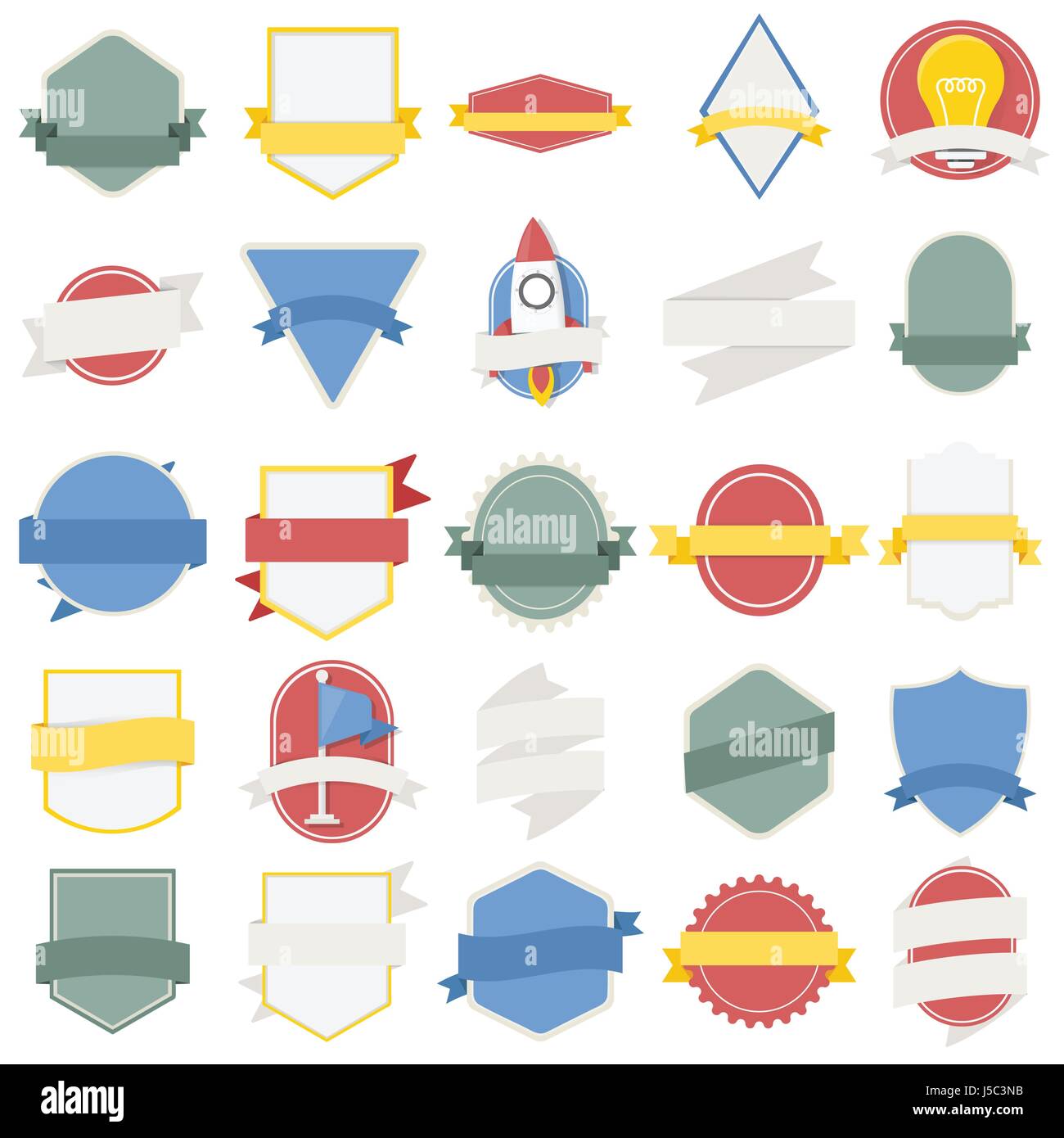 Set misto di lampadine astronave badge bandiera emblema, marchio icona Illustrazione Vettore Illustrazione Vettoriale