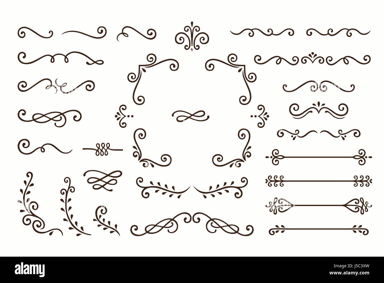 Impostare collezione Vintage di elementi di ornamento su sfondo bianco Illustrazione Vettoriale