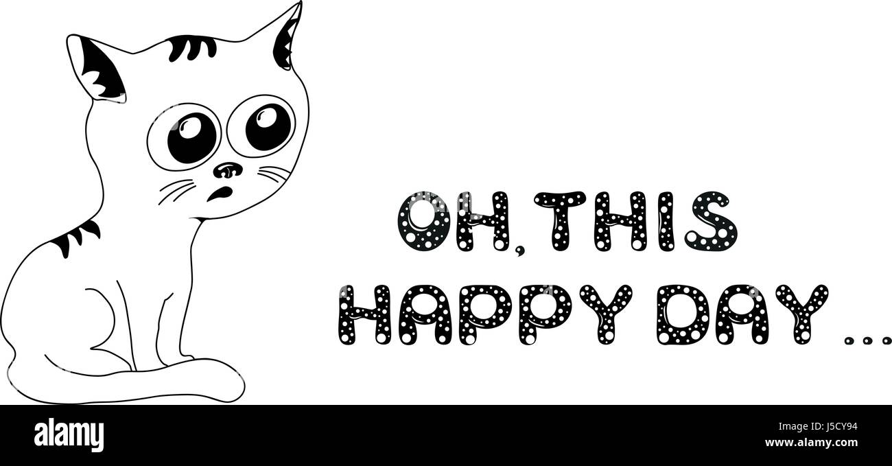 Triste cat in bianco e nero con testo Illustrazione Vettoriale