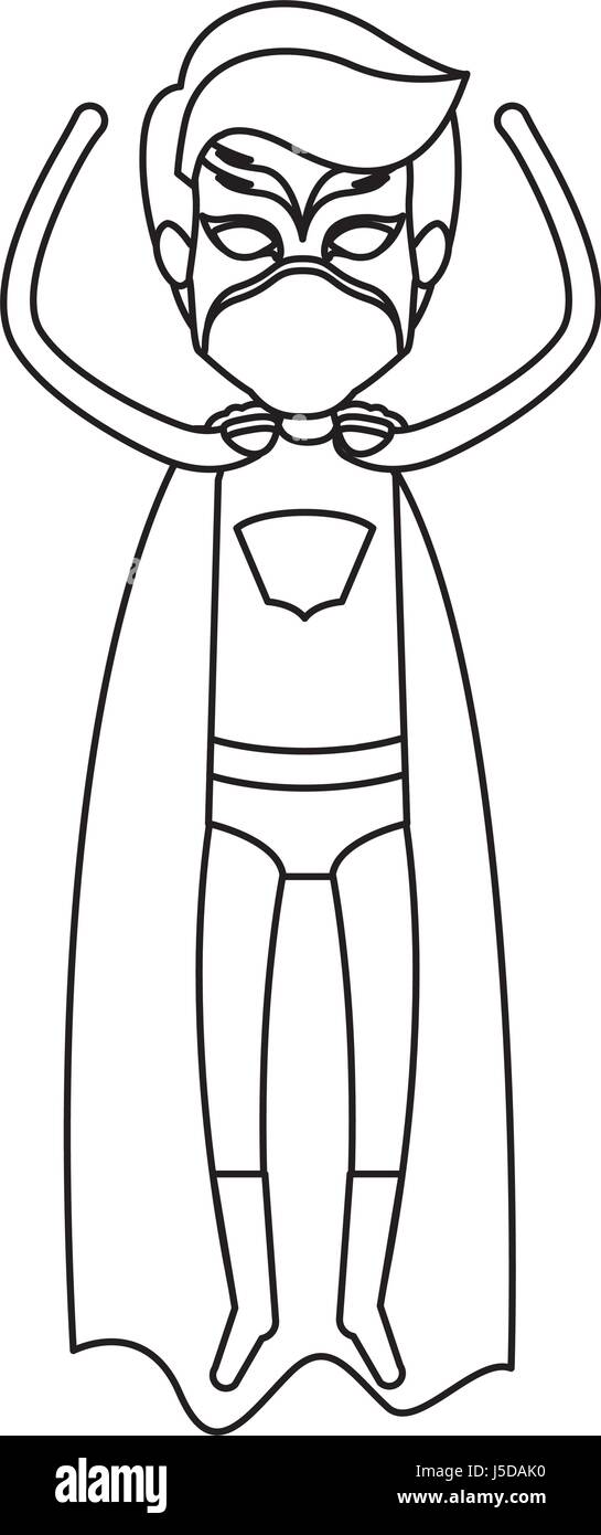Silhouette monocromatiche e anonimi di supereroe volanti maschio verticalmente Illustrazione Vettoriale
