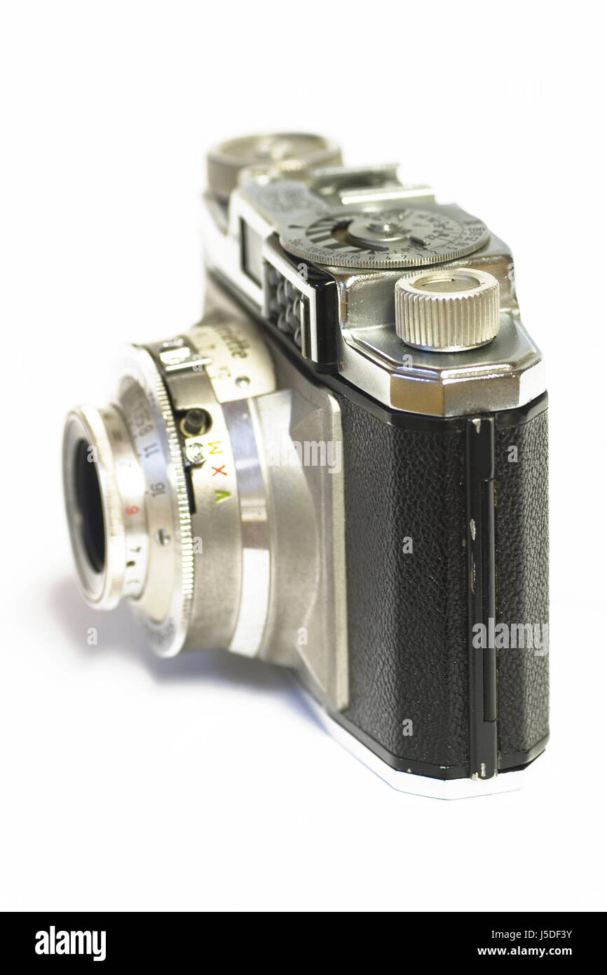 Foto d'arte metallo fotocamera lente obiettivo fotografia armadio alloggiante il vecchio Foto Stock