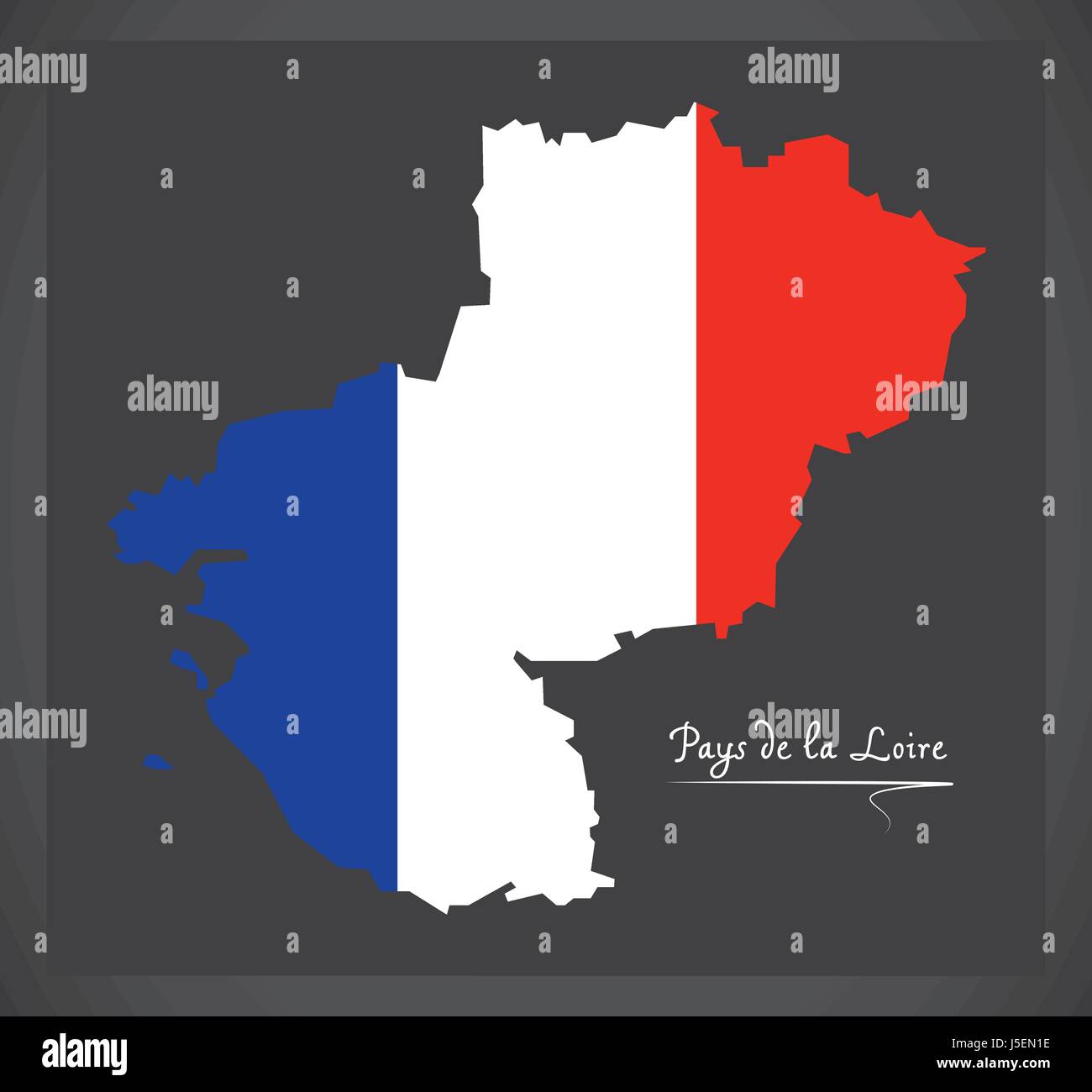 Pays de la Loire mappa francese con bandiera nazionale illustrazione Illustrazione Vettoriale