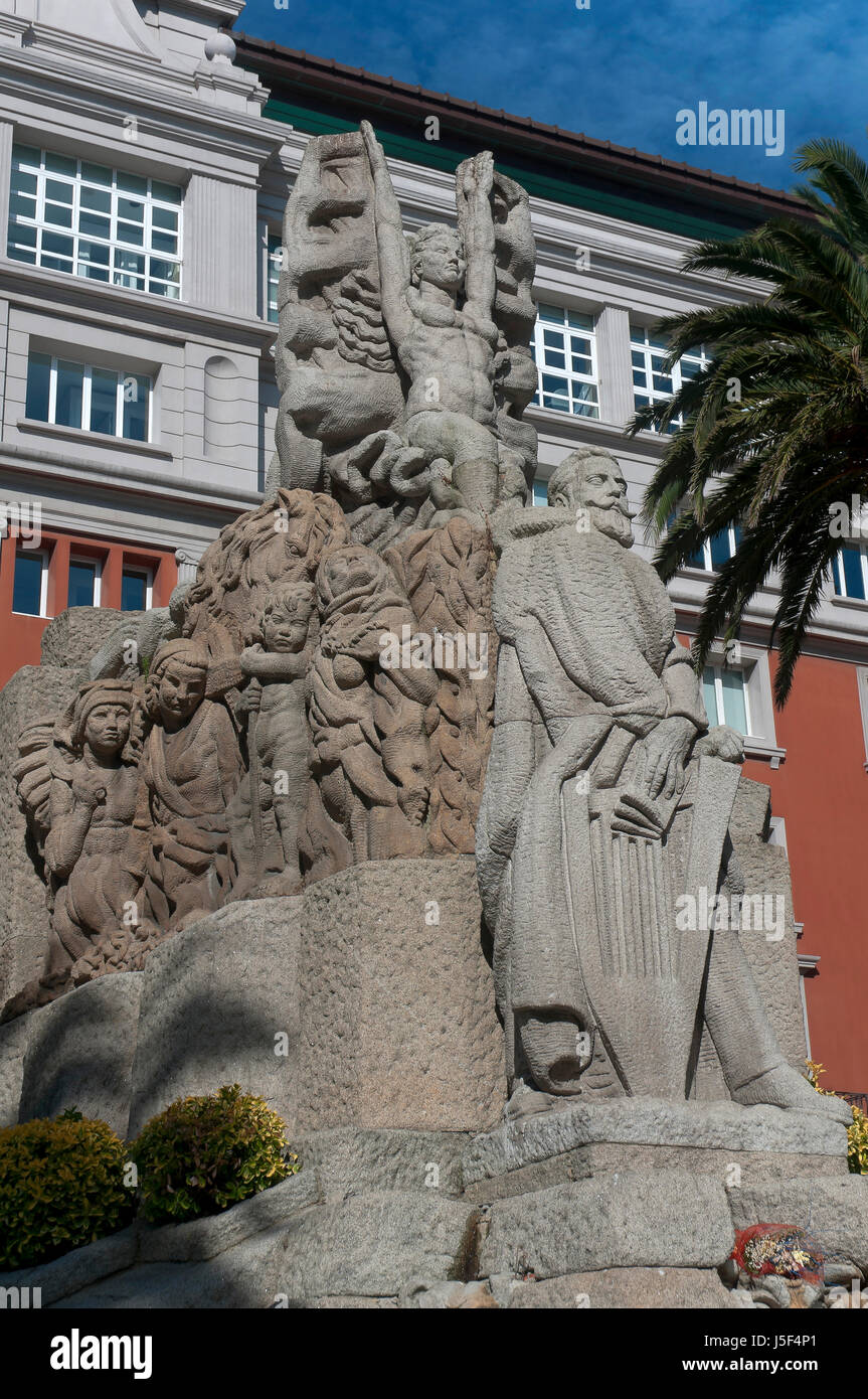 Un monumento per il galiziano scrittore Manuel Curros Enriquez, La Coruna, regione della Galizia, Spagna, Europa Foto Stock