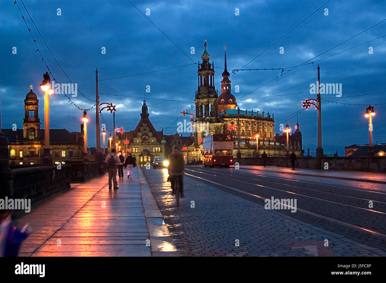 Dresden - Ponte di Augusto e la città vecchia Foto Stock