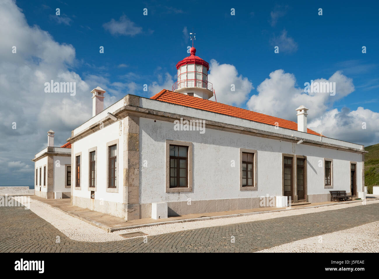 Cabo Mondego Lighthouse (Farol) a Figueira da Foz, Coimbra e la Beira Litoral, Portogallo Foto Stock