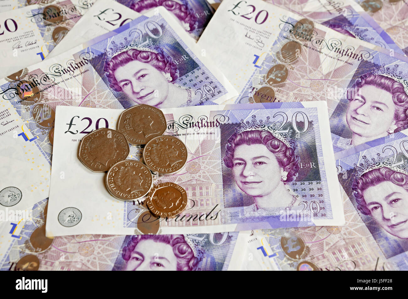 Primo piano del denaro inglese £20 banconote banconote banconote