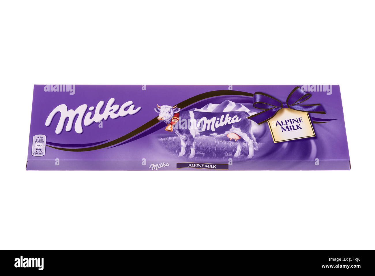 BURGAS, Bulgaria - 17 Maggio 2017: Milka Swiss milk chocolate bar isolato su sfondo bianco. Milka latte alpino barra di cioccolato fatta da Mondelez giornat Foto Stock