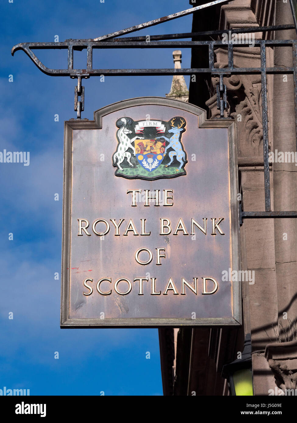 Cartello pubblicitario da appendere per la Royal Bank of Scotland Scozia, Regno Unito Foto Stock