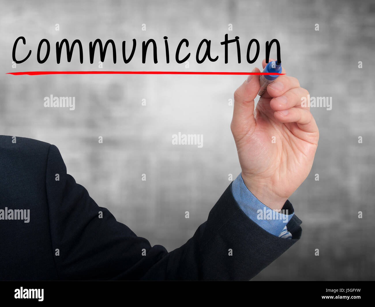 Imprenditore la scrittura a mano il concetto di comunicazione - Grigio - Stock Photo Foto Stock