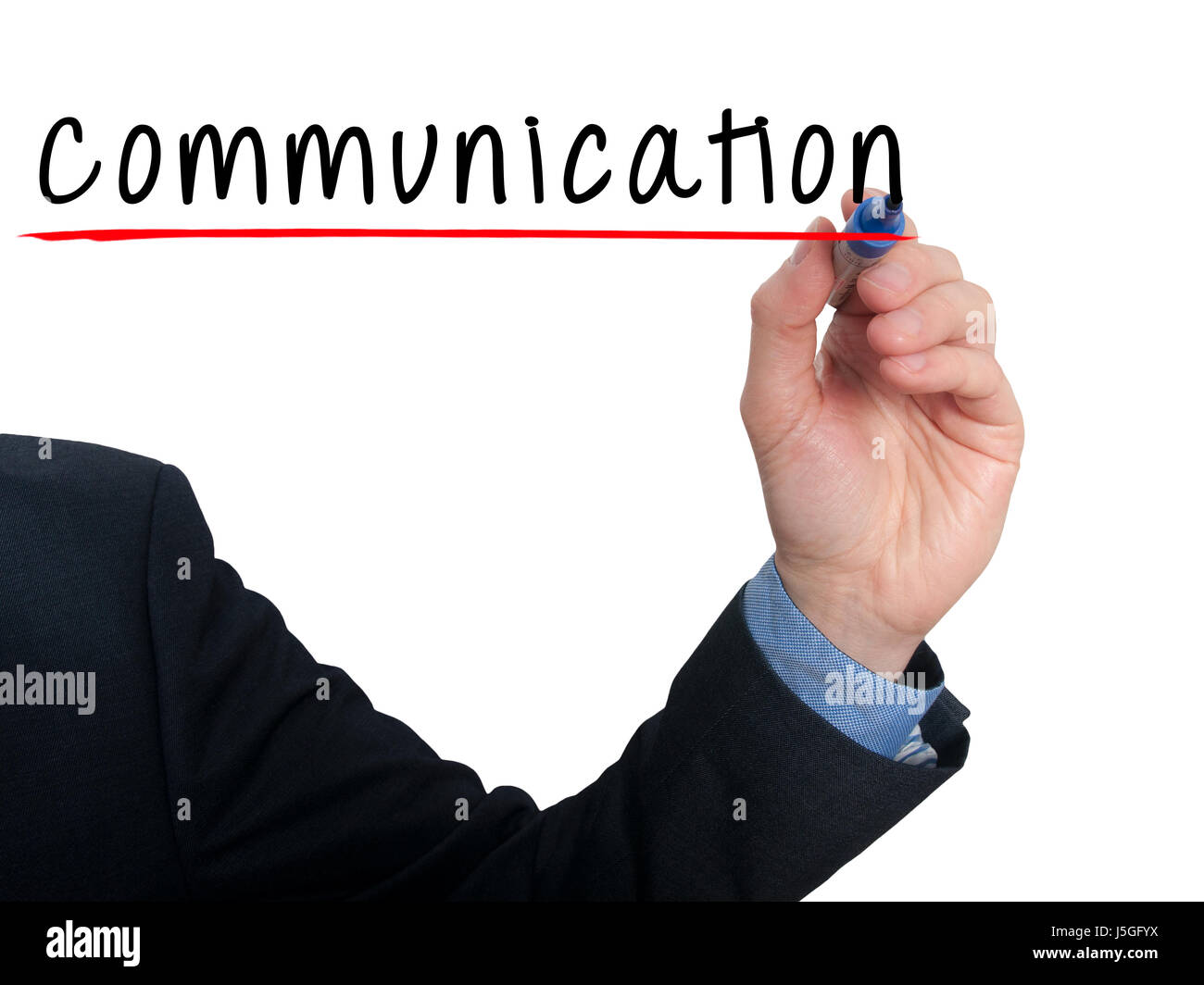 Imprenditore la scrittura a mano il concetto di comunicazione - Bianco - Stock Photo Foto Stock