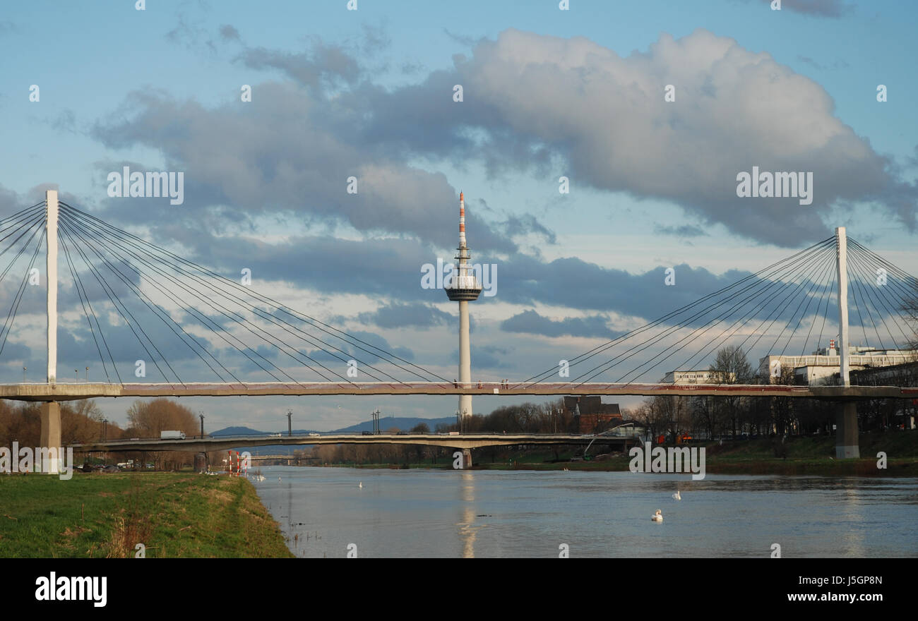 Tower hill bridge swans swan ponti aspire vista prospettica di Outlook Foto Stock