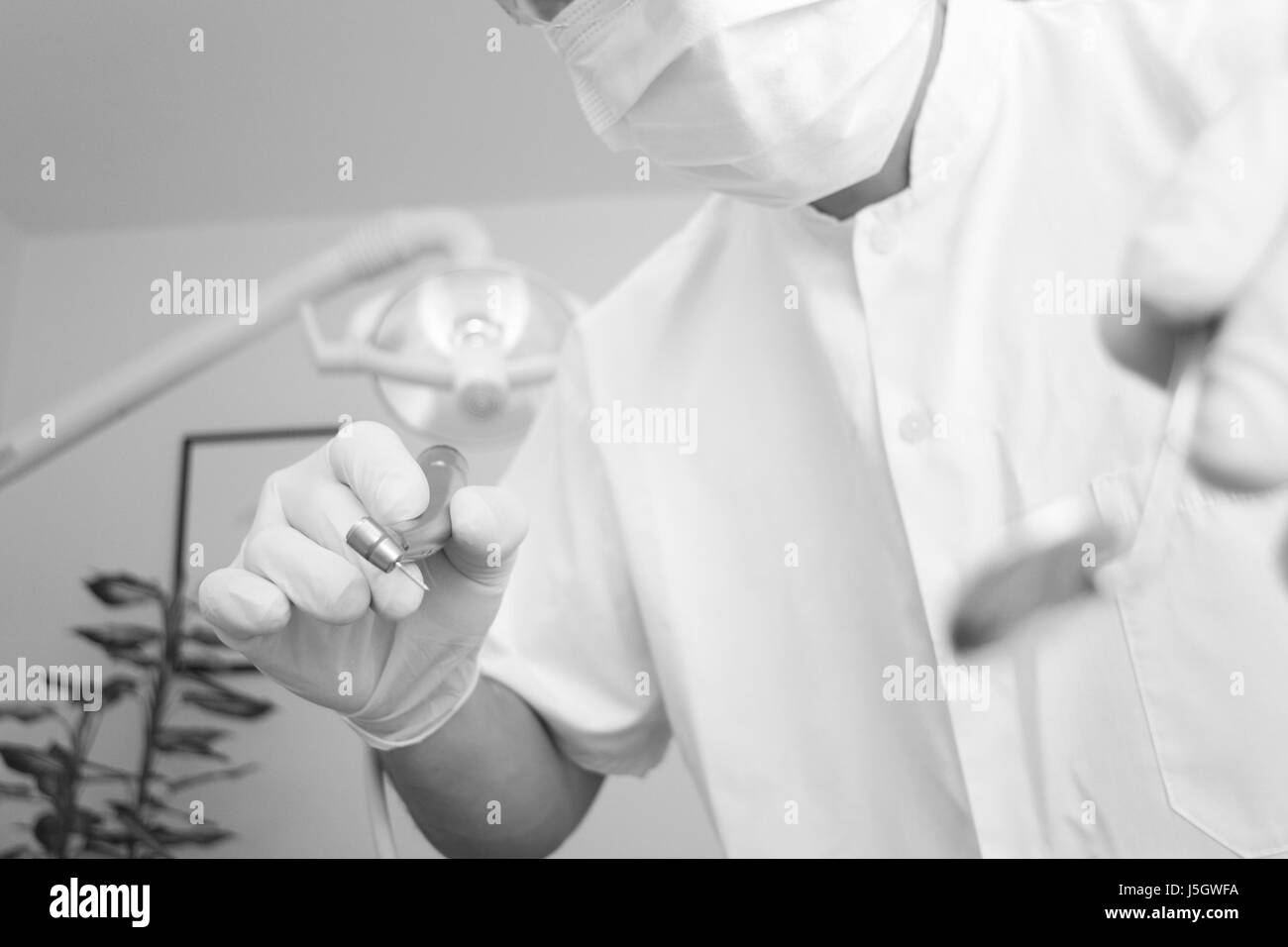Medico medico medico medico dentista practicioner bw paura ache sterili Foto Stock