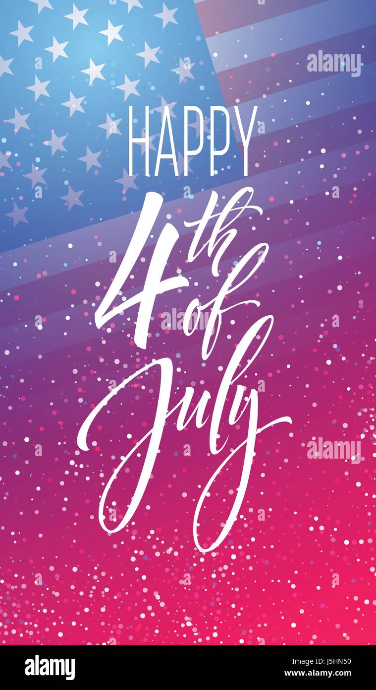 Quarto di luglio festa banner, biglietto di auguri design. Felice giorno di indipendenza degli Stati Uniti d'America scritte a mano. USA la libertà dello sfondo. Illustrazione Vettoriale Illustrazione Vettoriale