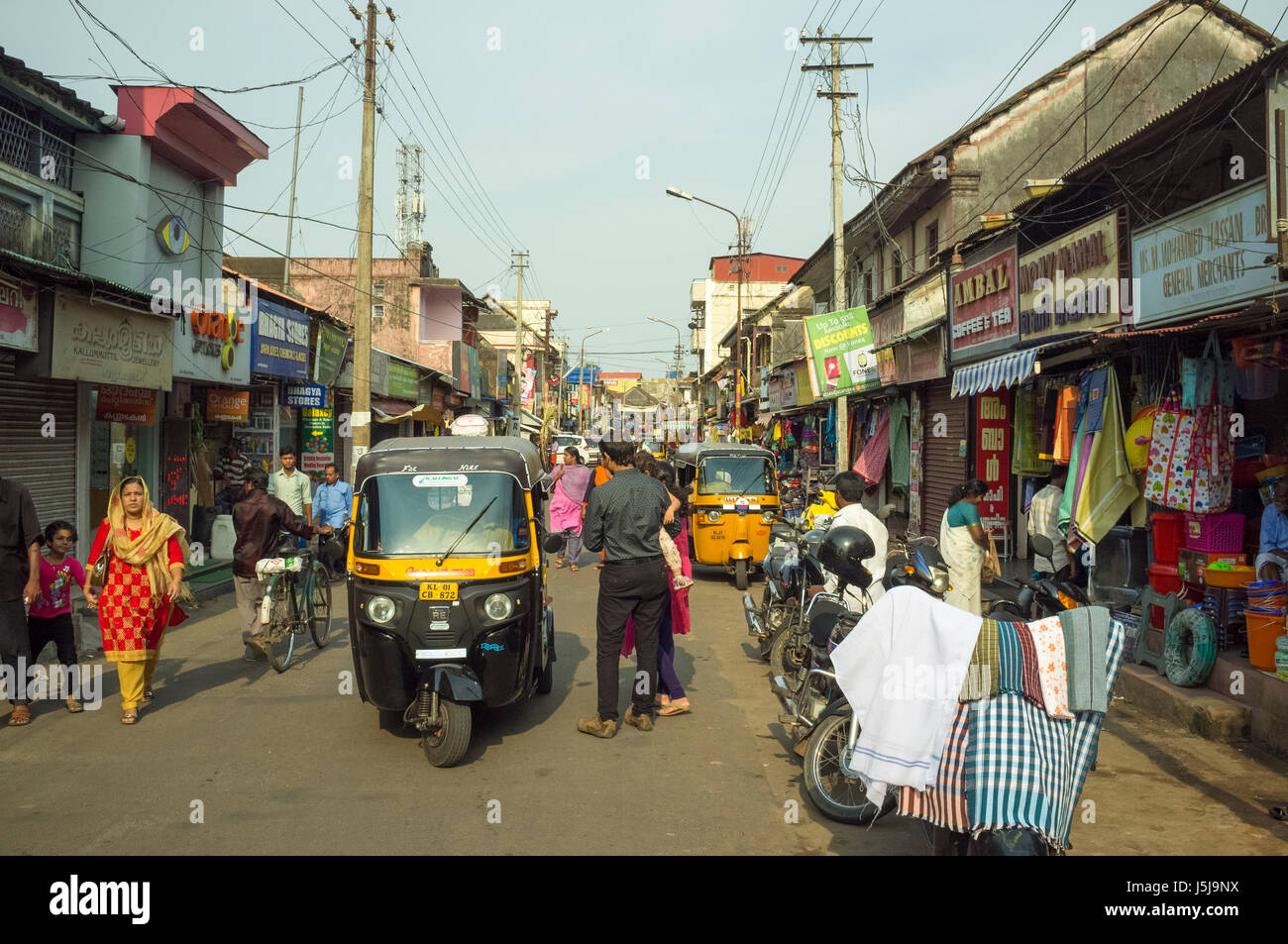 Market street, Trivandrum (Thiruvananthapuram). Il Kerala, India Foto Stock