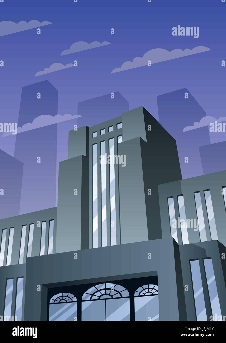 Cartoon edificio in stile Art Deco. Illustrazione Vettoriale