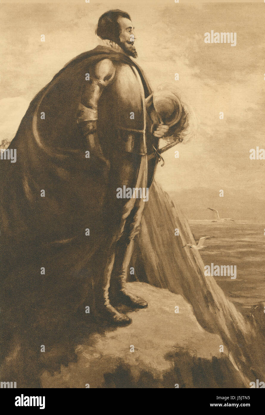 Balboa scoprendo Oceano Pacifico, illustrazione Foto Stock