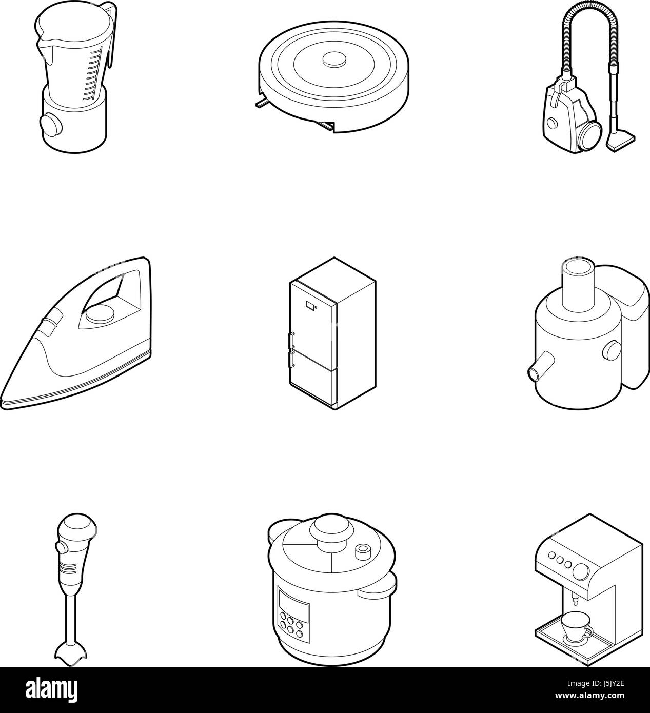 Elettrodomestici per la cucina set di icone di stile di contorno Illustrazione Vettoriale