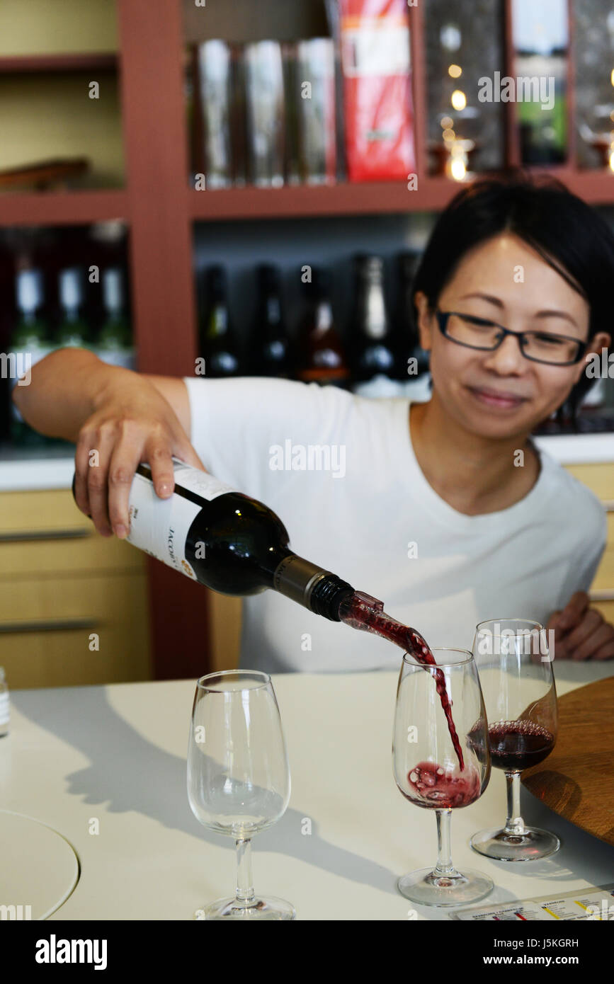 Degustazione di vino presso il Jacob Creek winery centro visitatori. Foto Stock