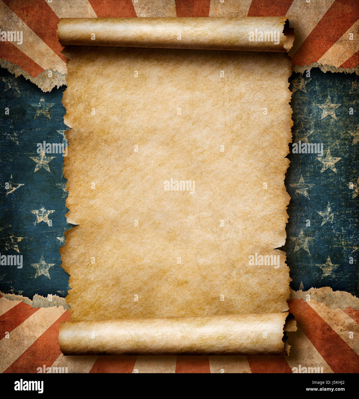 Grunge carta bianca scorrere sulla bandiera degli Stati Uniti il giorno di indipendenza modello 3d illustrazione Foto Stock